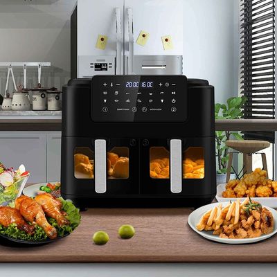 オイルフリー ダブルゾーン エアフライヤー 9L 家族用 2つの引き出し 10つのプリセット 2400W 低脂肪