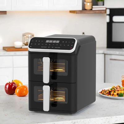 デュアルスタック 12色プリセット 6+6l 電動デジタルエアフライヤー 同期可視窓オーブンタイプオプションのデュアル調理機能