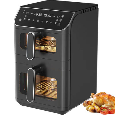 2800w 電動式 ダブルスタック 空気フライヤー ノンスティック 6l+6l コーティング トップ・ボトムヒーター 折りたたむLcdディスプレイ 可視窓オプション