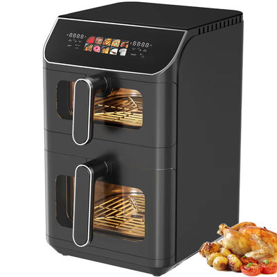 2800w 電動式 ダブルスタック 空気フライヤー ノンスティック 6l+6l コーティング トップ・ボトムヒーター 折りたたむLcdディスプレイ 可視窓オプション