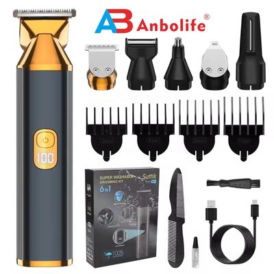 6 in 1 多機能電動ヘアクリッパー、IPX7防水、1.5時間の充電時間、メンズグルーミング用