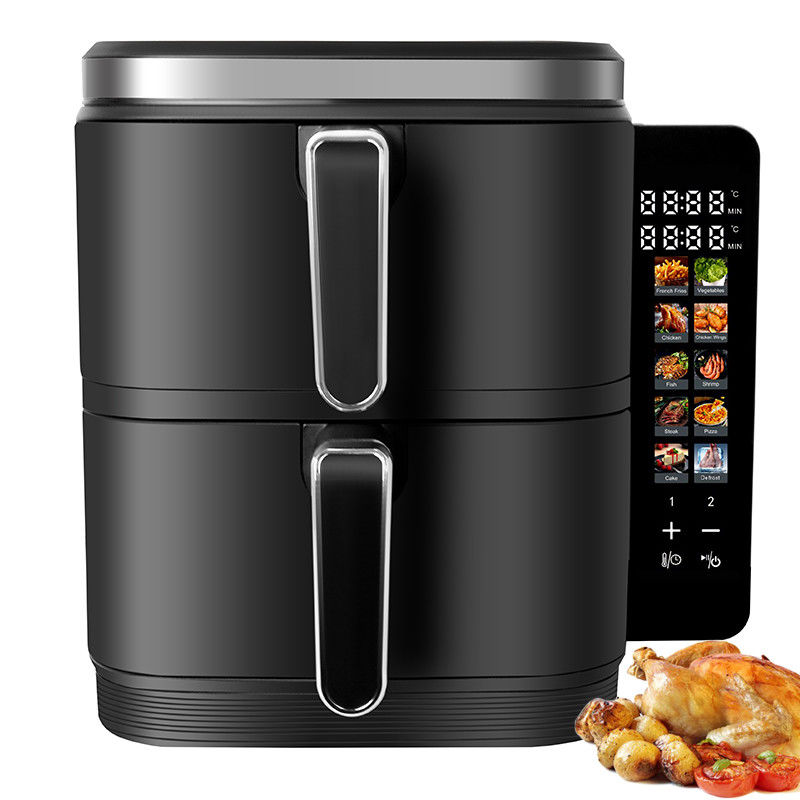 2800w 電動式 ダブルスタック 空気フライヤー ノンスティック 6l+6l コーティング トップ・ボトムヒーター 折りたたむLcdディスプレイ 可視窓オプション